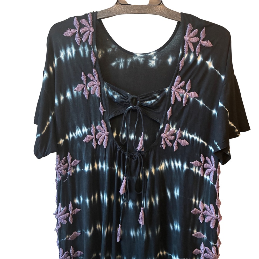 Free People Tie-dye Lavendar Emroidered Maxi Dress Cut Out Womens Size M NWT - Picture 4 of 10